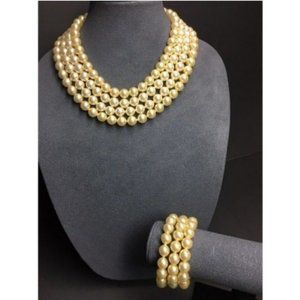 VTG Pop Bead Necklaces Bracelets Champagne Pearl Statement Adjustable Retro
